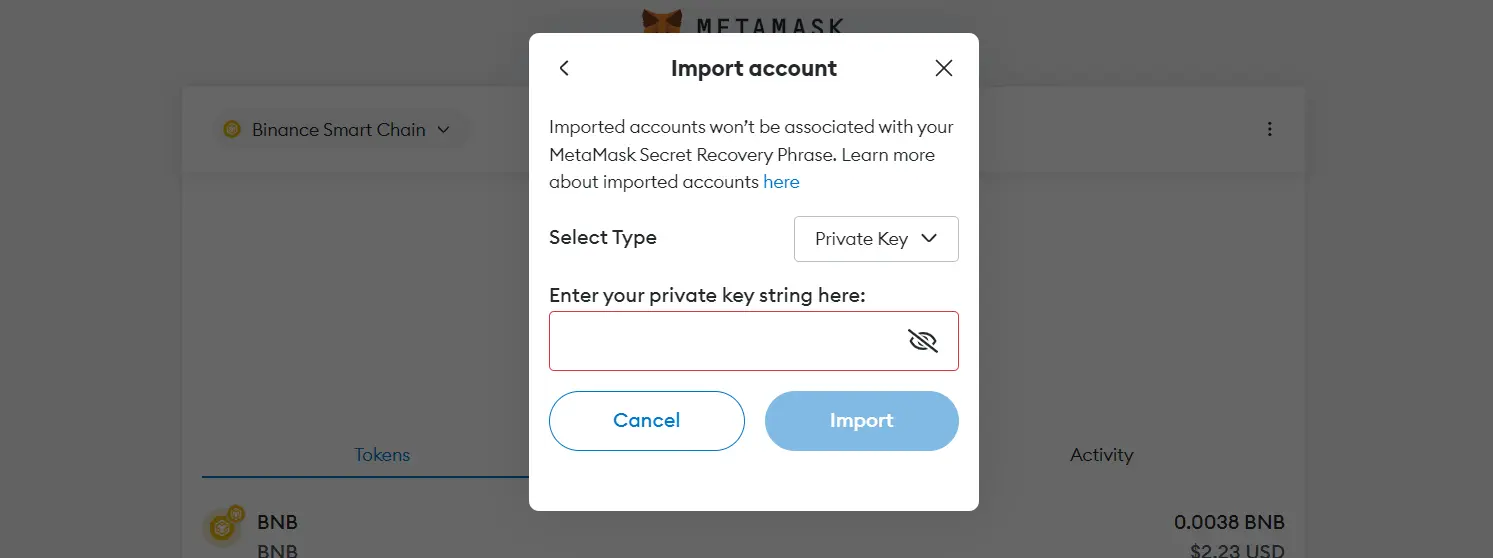 private keys on metamask