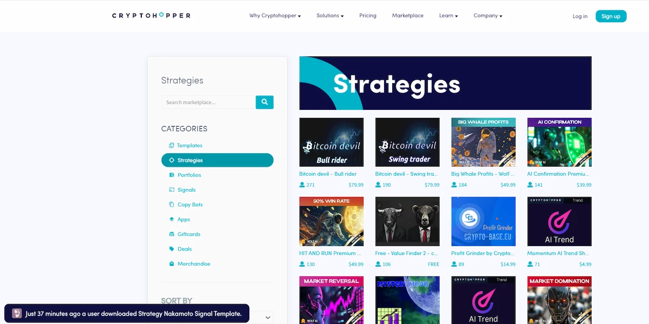 Different trading strategies available on Cryptohopper