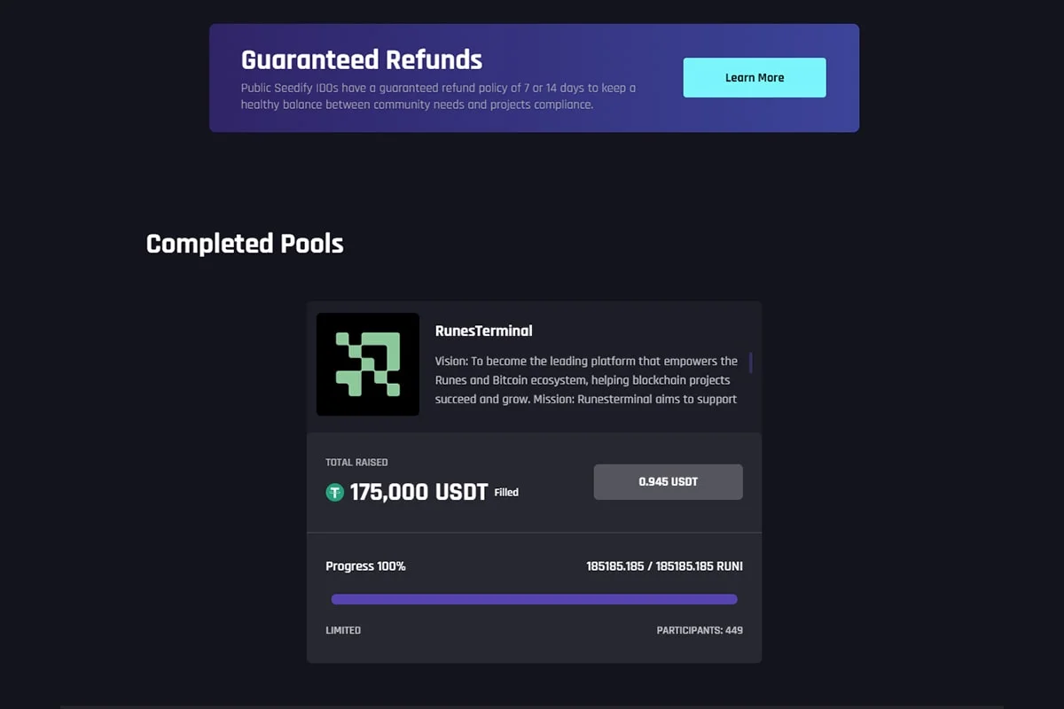 Seedify coin pools