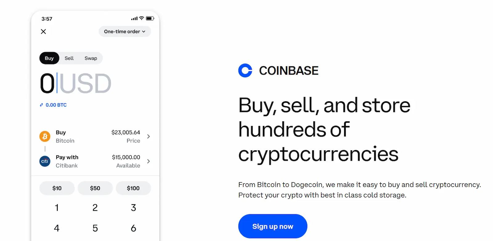 homepage of coinbase