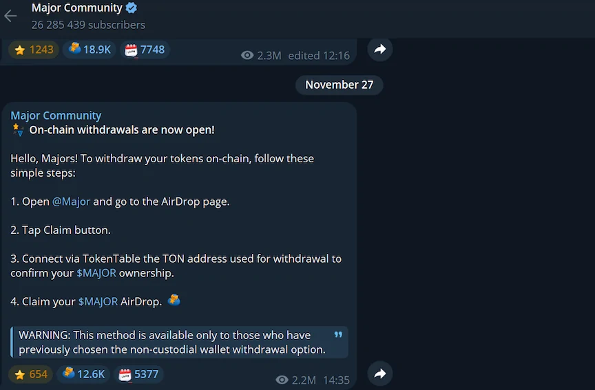 major community airdrop on telegram