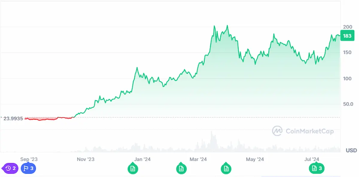 One Year Price Trend of Solana Coin