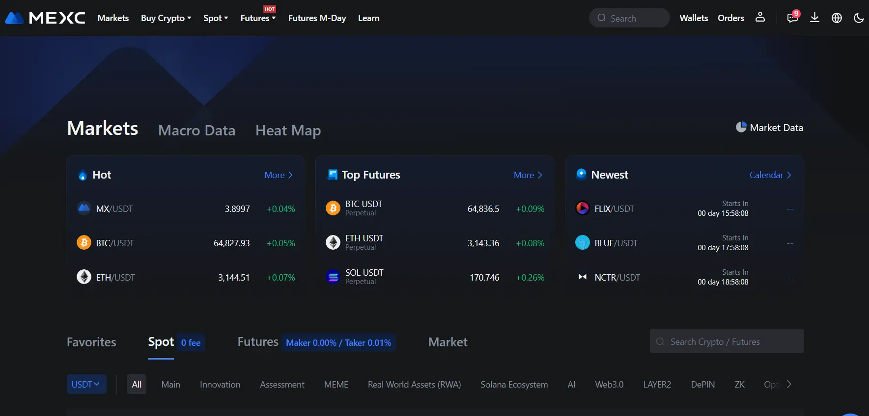 MEXC markets page